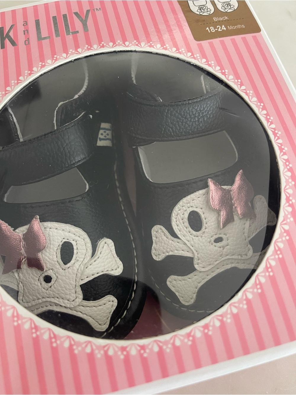 Jack and Lily Baby Girl Mary Jane Shoes Skull  with Pink Bows 18-24 months NIB